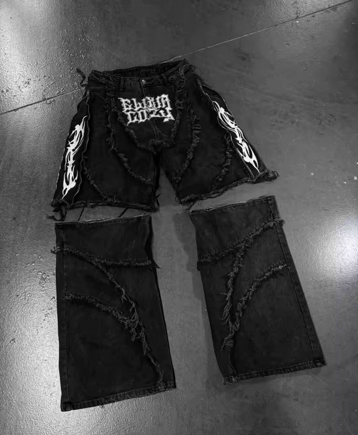 00 black Denim Pants Adjustable Jorts