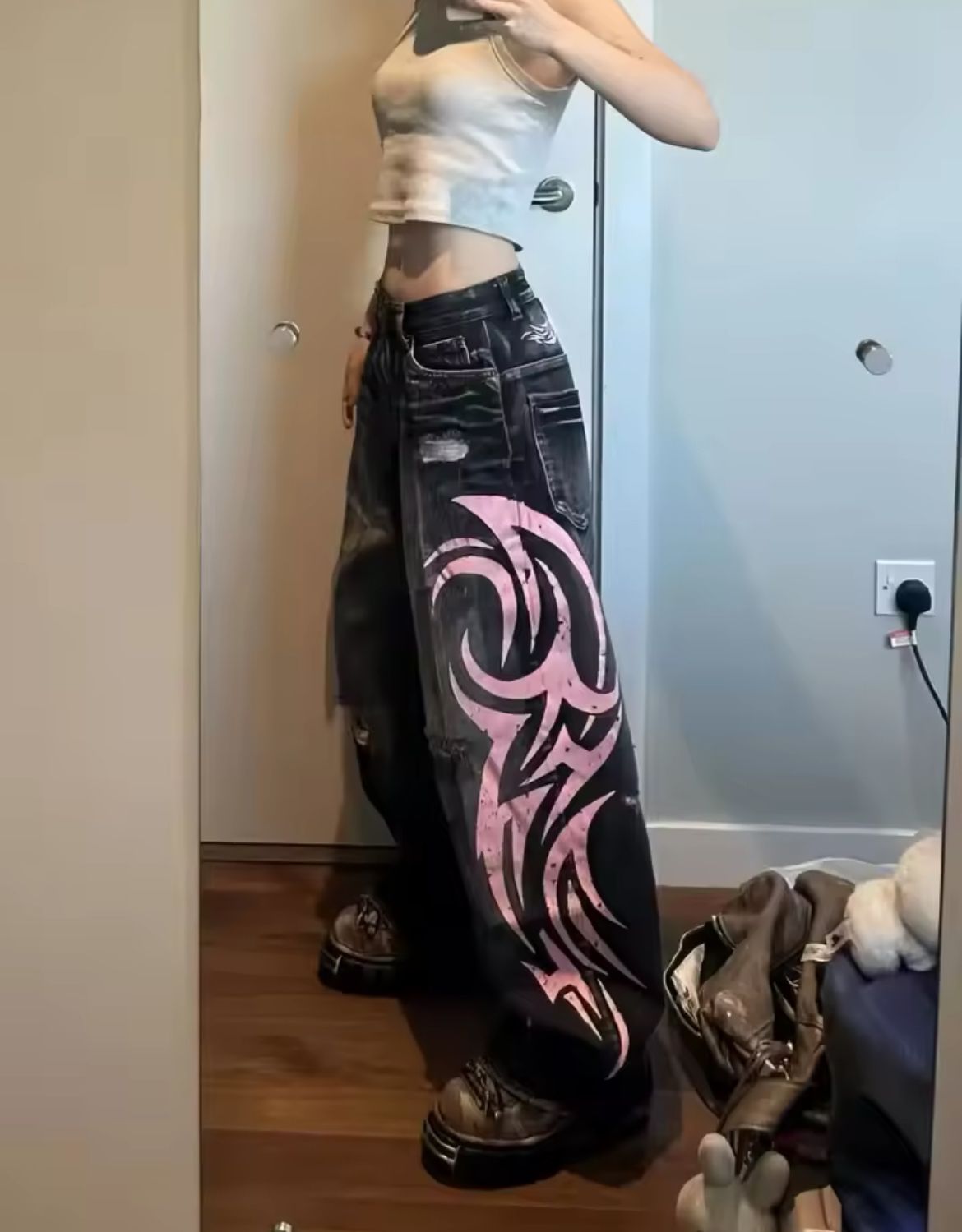 Pink Flaming Baggy Pants