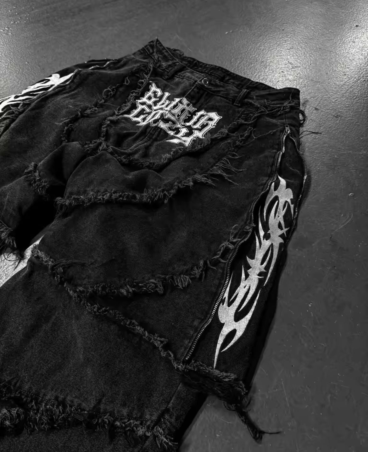00 black Denim Pants Adjustable Jorts