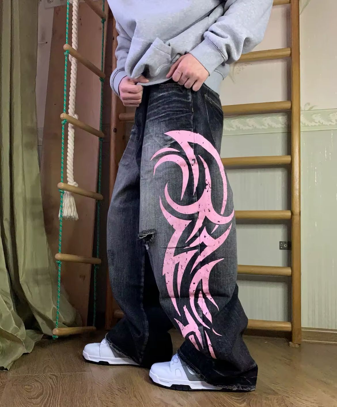 Pink Flaming Baggy Pants
