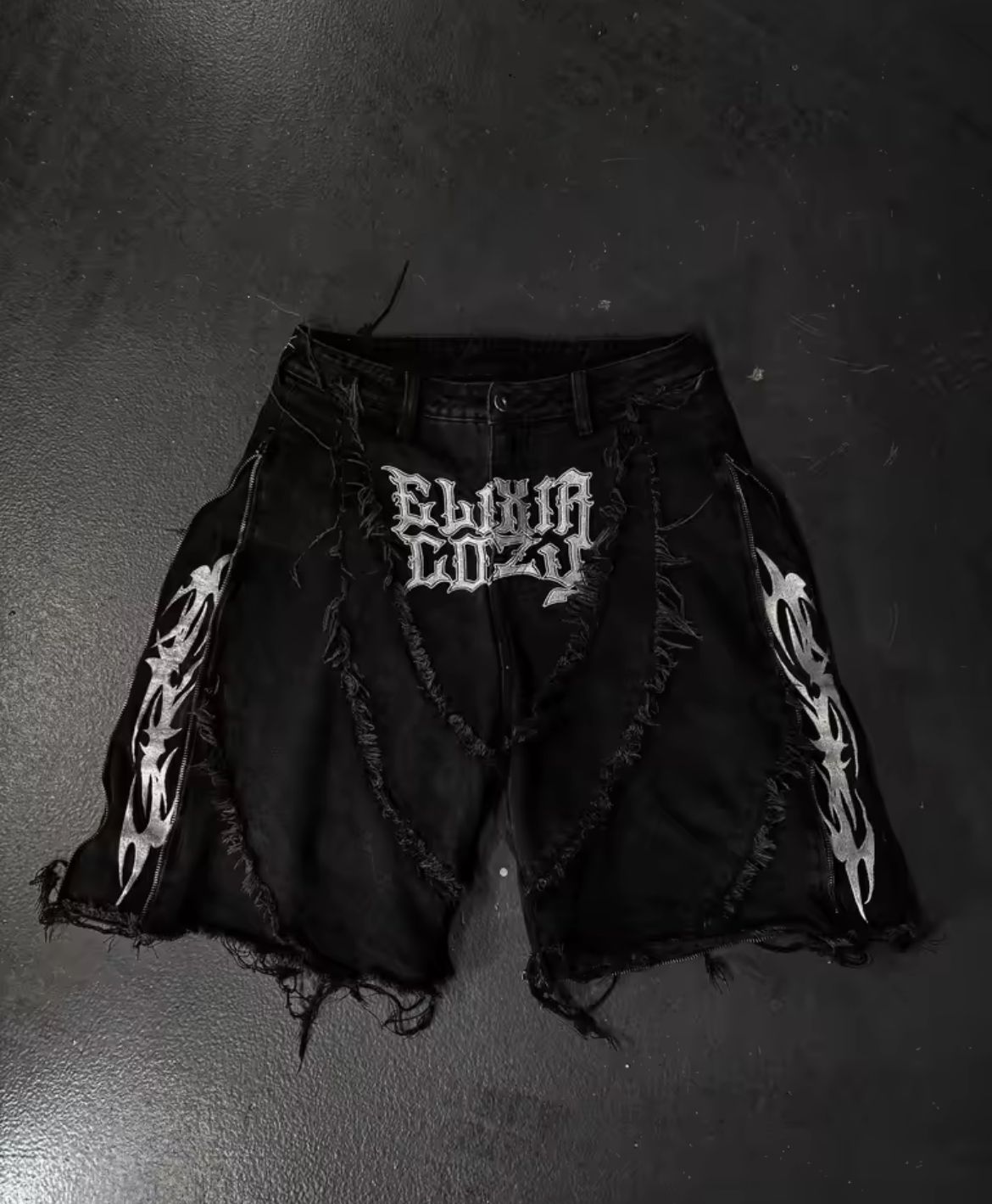 00 black Denim Pants Adjustable Jorts
