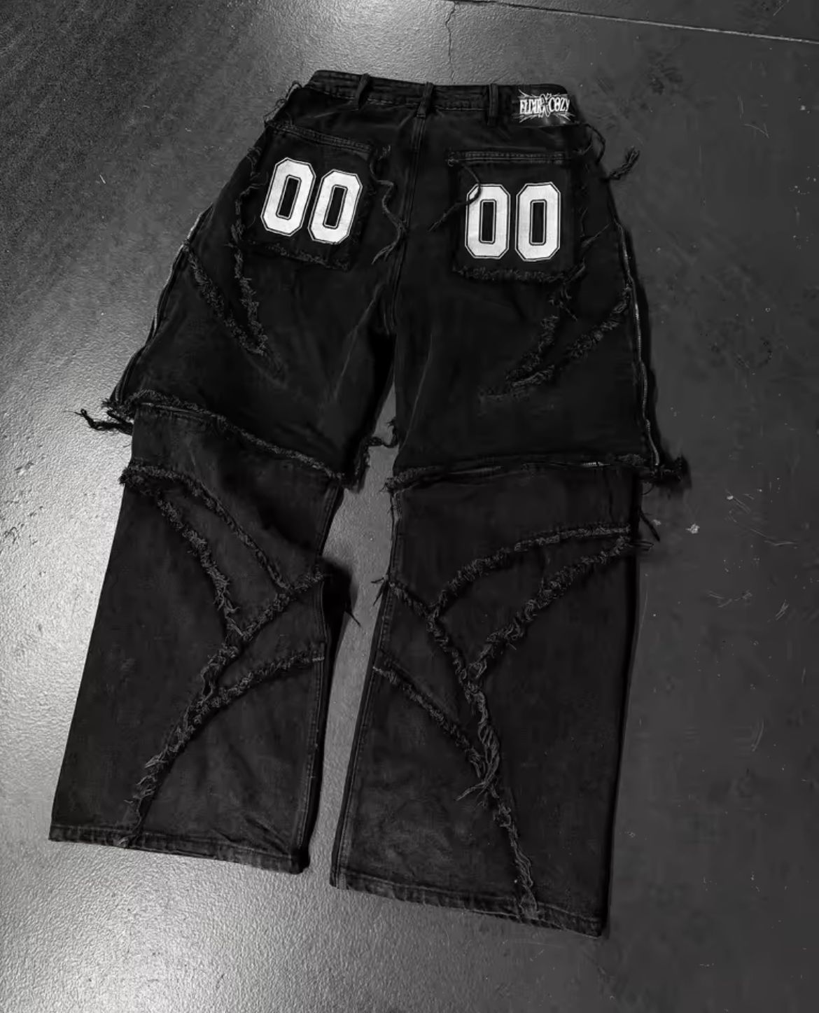 00 black Denim Pants Adjustable Jorts