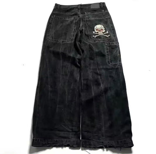 Grunge Black Denim Skull Jeans